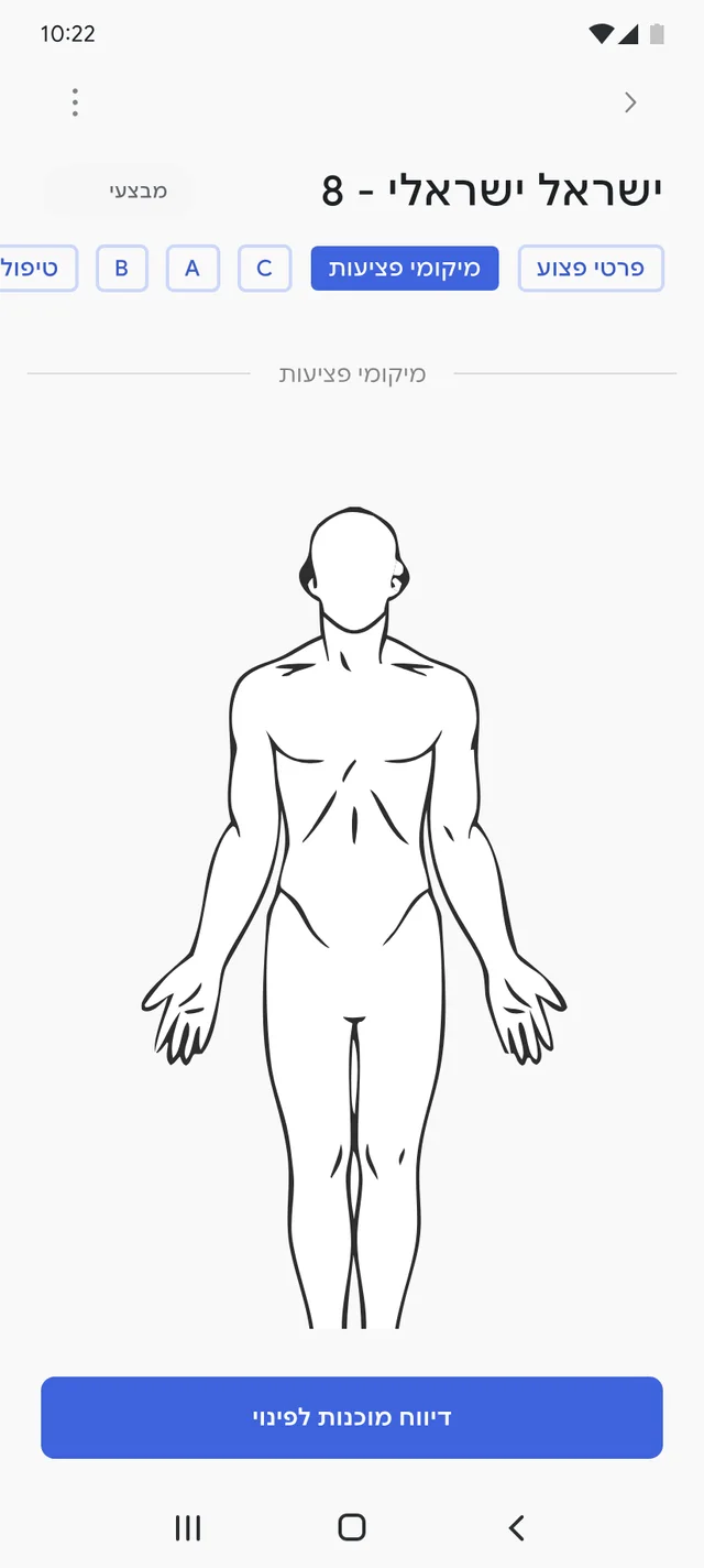 Injury locations on a body diagram