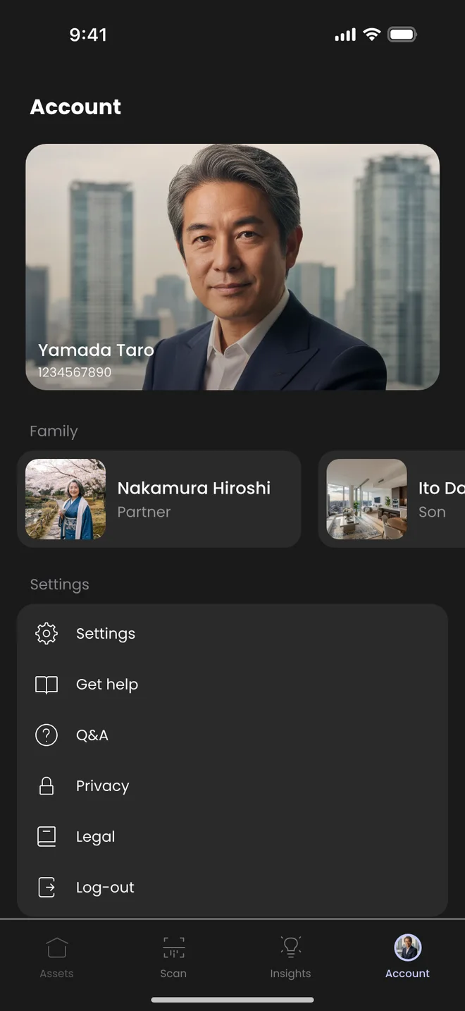Account tab in dark mode